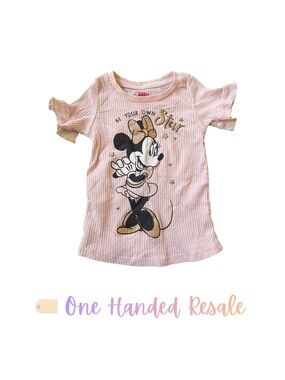 🎀 Disney Light Pink Minnie Mouse Short Sleeve Ribbed Tee w/ Glitter Bow 3T